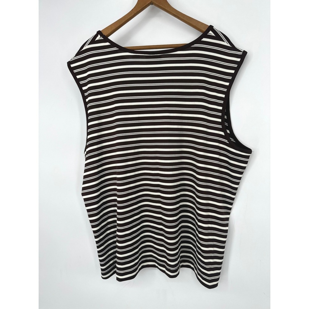 Covington Tank Top Women 20-22W Brown Striped Ribbed Stretch Casual Preppy Earth - Picture 3 of 7